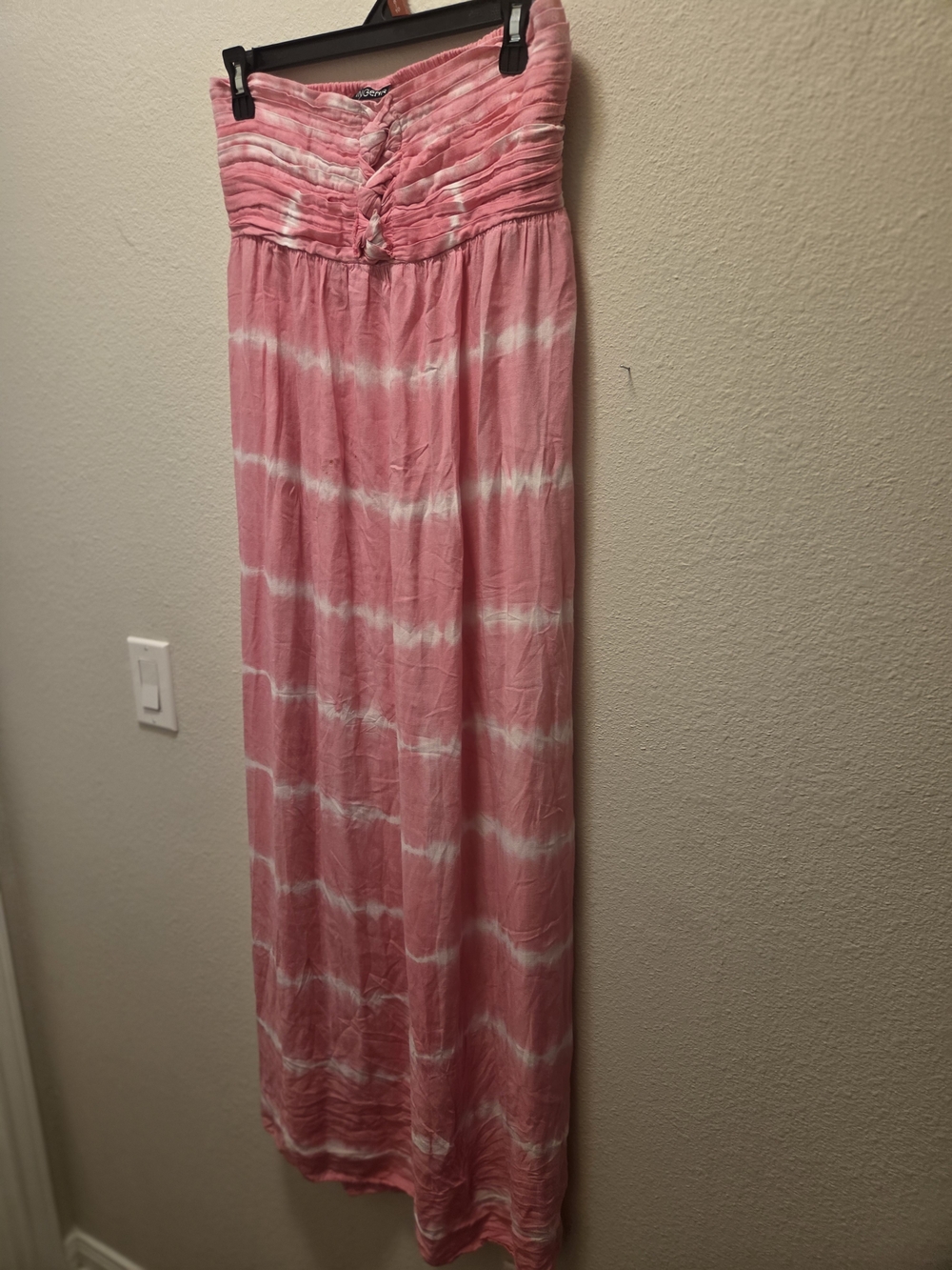 Ingear Pink and White Tie-Dye Strapless Midi Dress